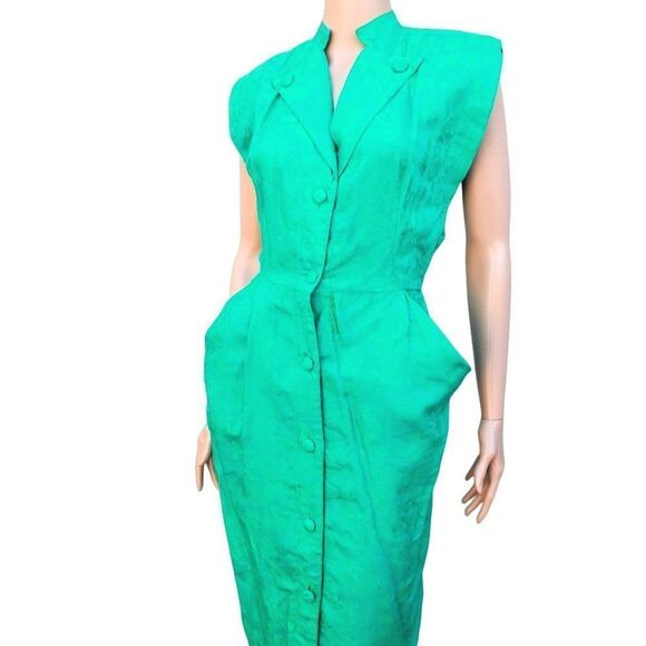 All that Jazz Dresses & Skirts - Vintage Dress  Green Blue All That Jazz 2 4 Brocade Sleeveless 30s Made in USA